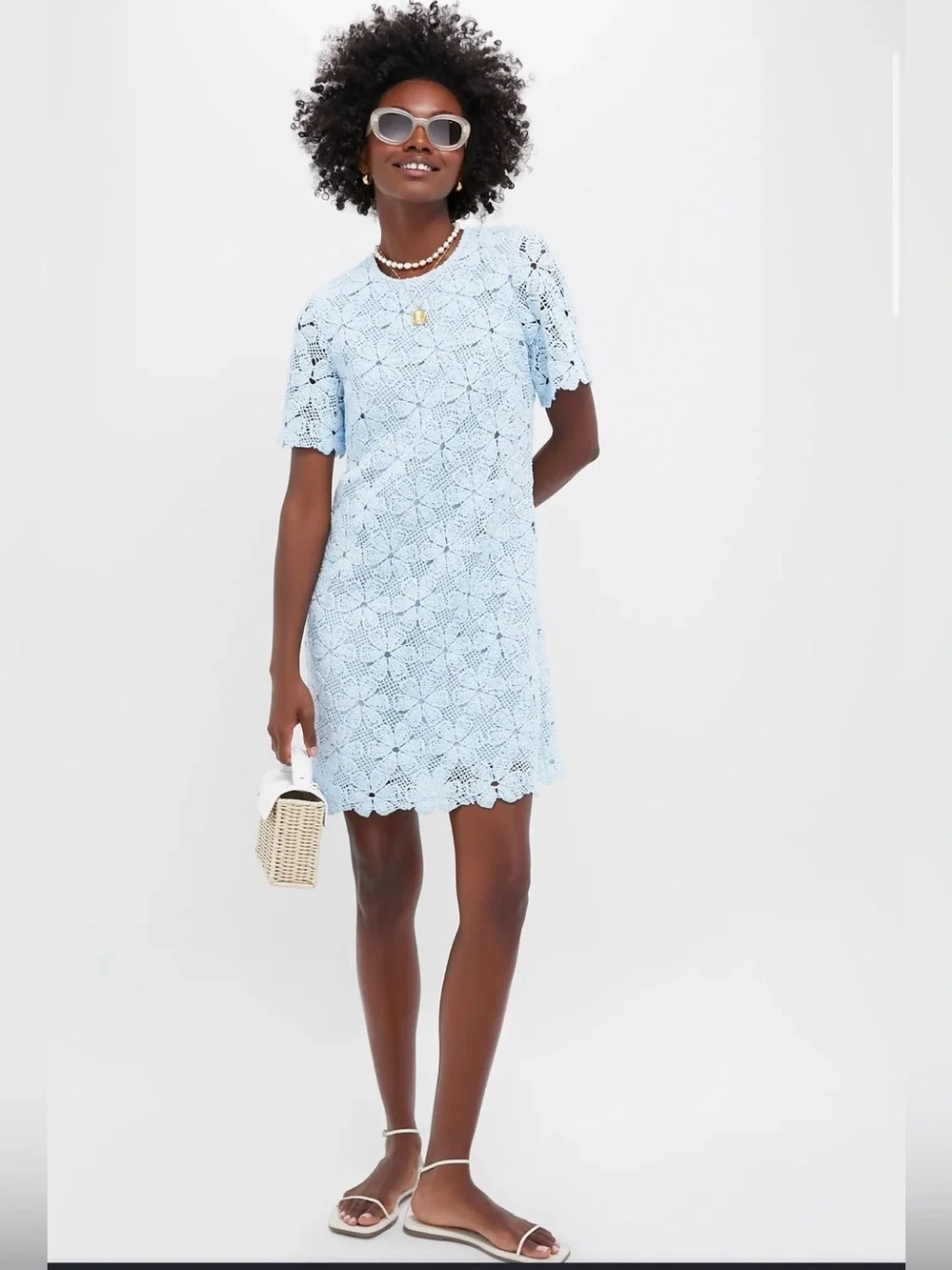 Tuckernuck light blue crochet belclaire dress size medium nwt
